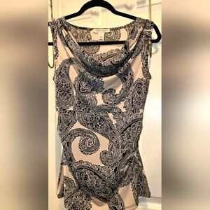 White House Black Market Black and Cream Paisley Tank Top